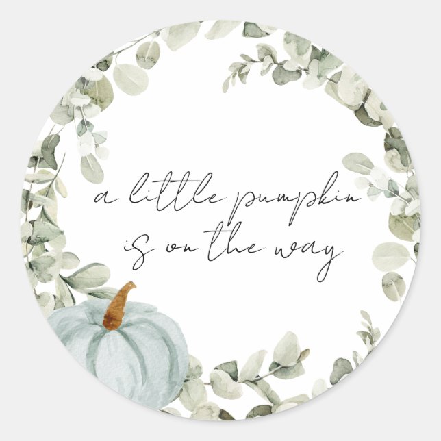 Sticker Rond Sceau d'enveloppe Baby Shower Petit Citrouille Ble (Devant)