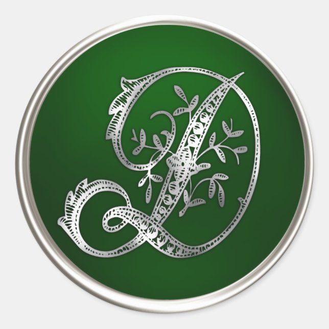 Sticker Rond Sceau d'enveloppe d'argent et d'émeraude Monogramm (Devant)