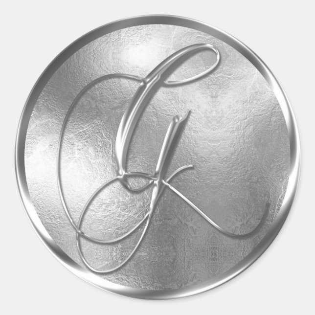 Sticker Rond Sceau d'enveloppe d'argent monogramme G non MÉTALL (Devant)
