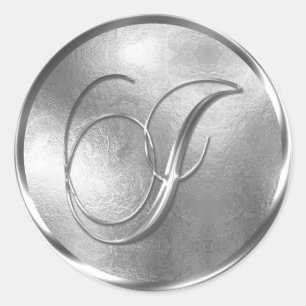 Sticker Rond Sceau d'enveloppe d'argent monogramme I non MÉTALL