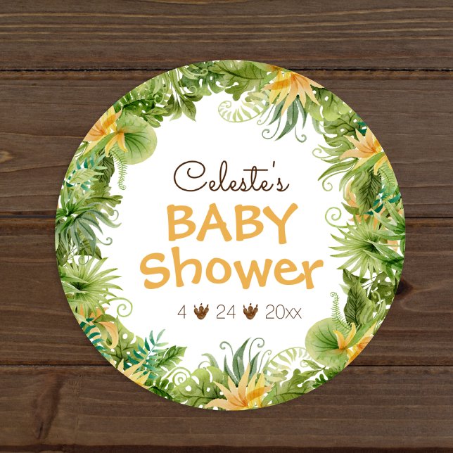 Sticker Rond Sceau d'enveloppe de Baby shower blanc Dinosaure m (Créateur téléchargé)