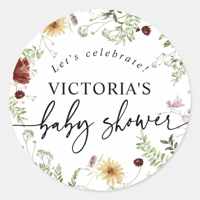 Sticker Rond Sceau d'enveloppe de Baby shower Fleur sauvage Boh (Devant)