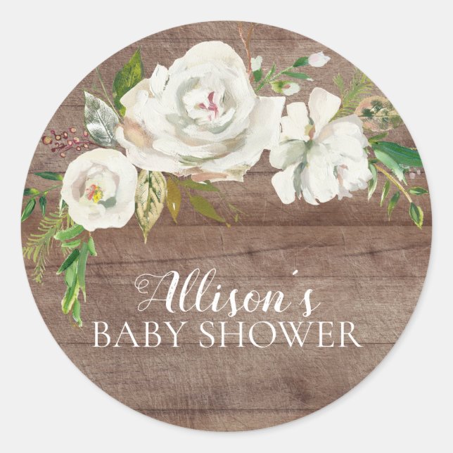 Sticker Rond Sceau d'enveloppe de Baby shower floral blanc rust (Devant)
