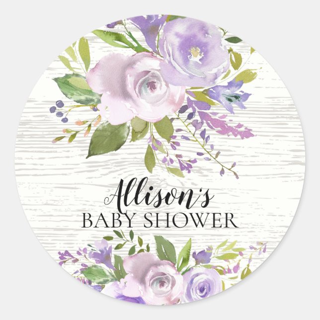 Sticker Rond Sceau d'enveloppe de Baby shower floral de lavande (Devant)