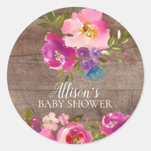 Sticker Rond Sceau d'enveloppe de Baby shower floral en fleur r