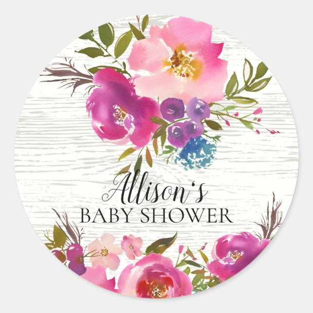 Sticker Rond Sceau d'enveloppe de Baby shower floral en fleur r (Devant)