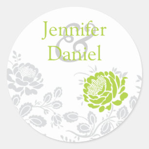Sticker Rond Sceau d'enveloppe de chaux et de Damas gris