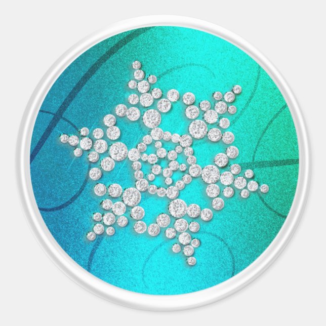 Sticker Rond Sceau d'enveloppe de flocons de neige bleu vert (Devant)