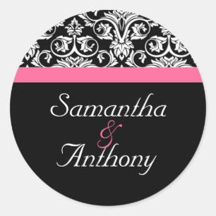 Sticker Rond Sceau d'enveloppe de fusion rose et noire
