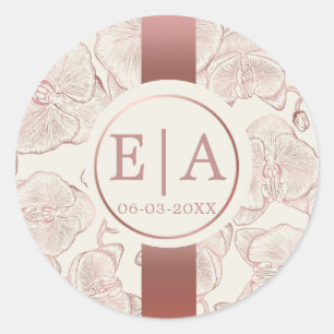 Sticker Rond Sceau d'enveloppe de l'orchidée Rose de Monogramme