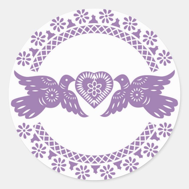 Sticker Rond Sceau d'enveloppe de lovebirds pourpres (Devant)