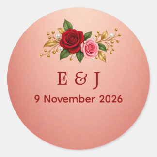 Sticker Rond Sceau d'enveloppe de mariage à monogramme floral R
