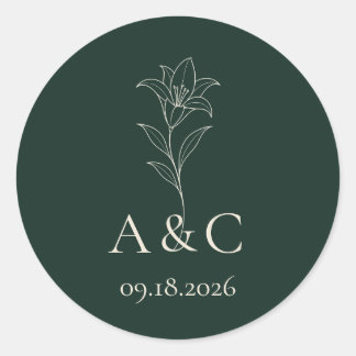 Sticker Rond Sceau d'enveloppe de mariage à monogramme Lily bla