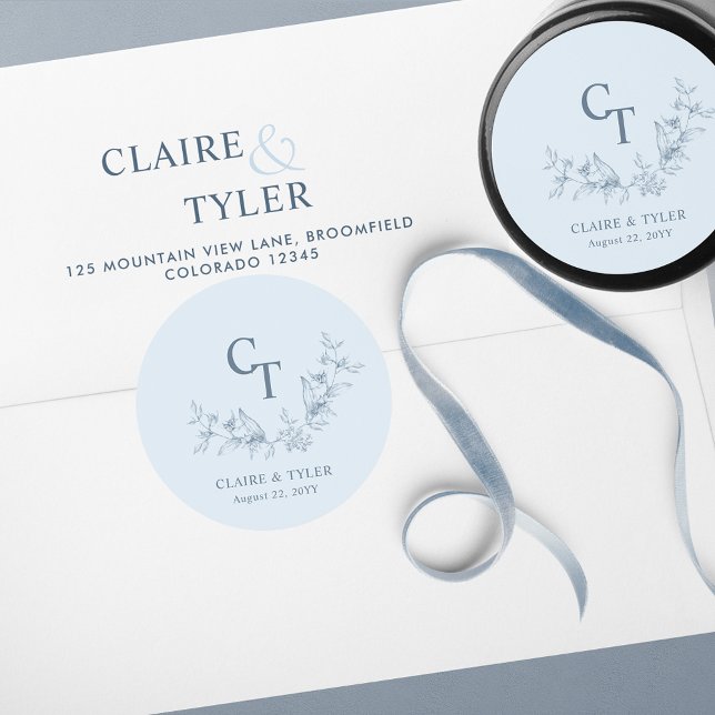 Sticker Rond Sceau d'enveloppe de Mariage bleu roux / Favoriser (Créateur téléchargé)