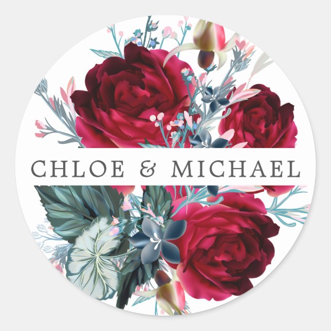 Sticker Rond Sceau d'enveloppe de Mariage de rose rouge rustiqu (Devant)