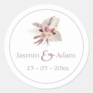 Sticker Rond Sceau d'enveloppe de Mariage Dusty Rose Pampas Boh