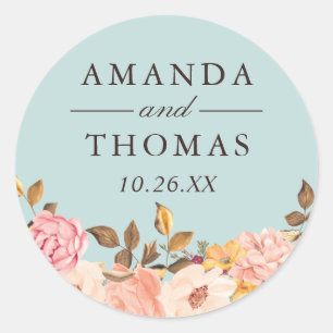Sticker Rond Sceau d'enveloppe de mariage floral Aqua Blue Blus