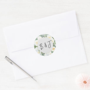 Sticker Rond Sceau d'enveloppe de Mariage floral blanc en fleur