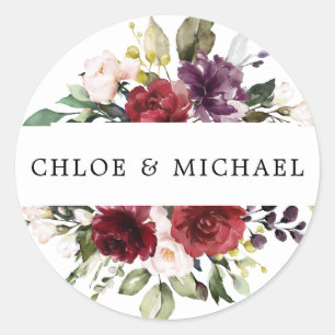 Sticker Rond Sceau d'enveloppe de Mariage floral de Bourgogne r
