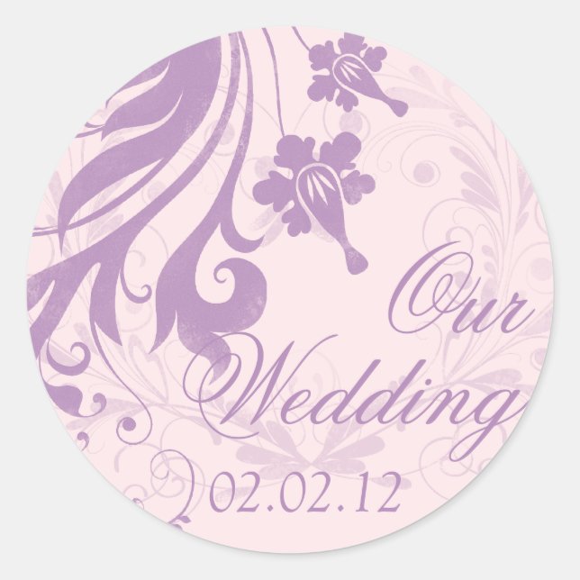 Sticker Rond Sceau d'enveloppe de Mariage floral Lilac Purple B (Devant)