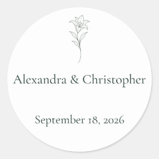 Sticker Rond Sceau d'enveloppe de mariage floral minimal Classi