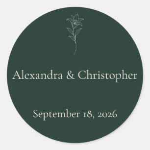 Sticker Rond Sceau d'enveloppe de mariage minimal floral vert p