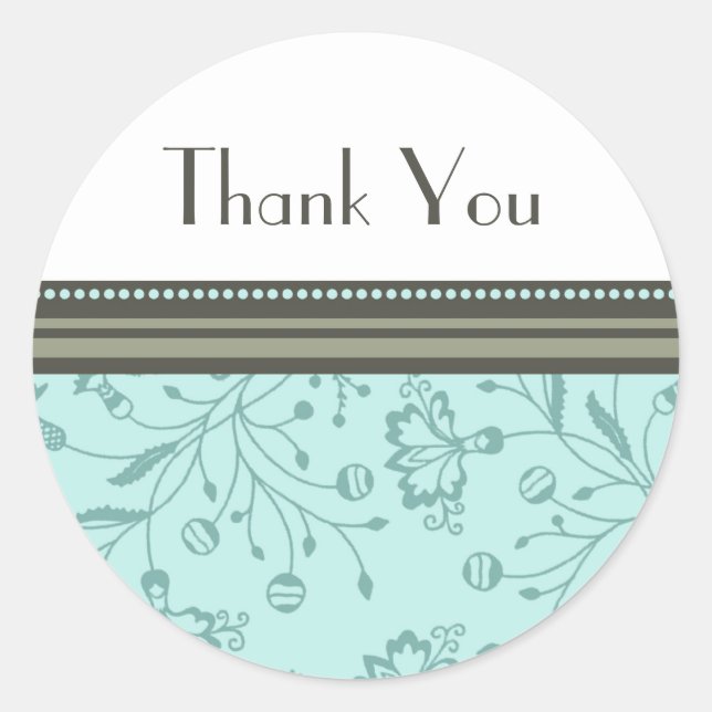 Sticker Rond Sceau d'enveloppe de Merci floral turquoise (Devant)