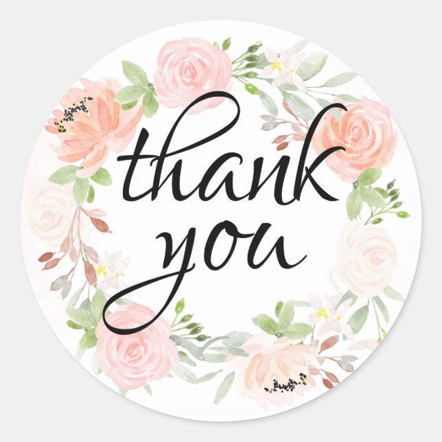 Sticker Rond Sceau d'enveloppe de Merci rose Floral (Devant)