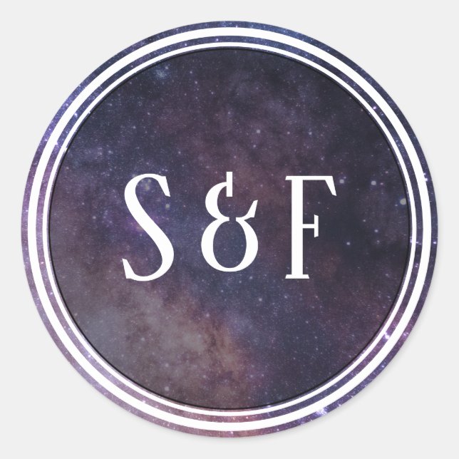 Sticker Rond Sceau d'enveloppe de monogramme de l'univers spati (Devant)