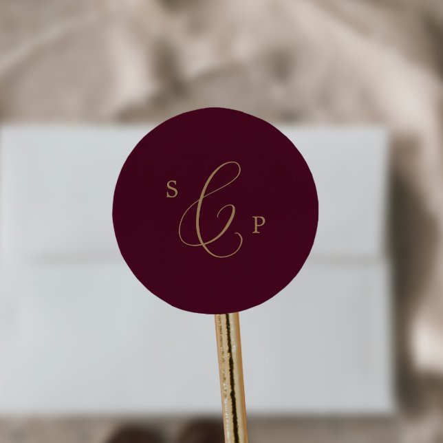 Sticker Rond Sceau d'enveloppe de monogramme en or de Bourgogne (Créateur téléchargé)