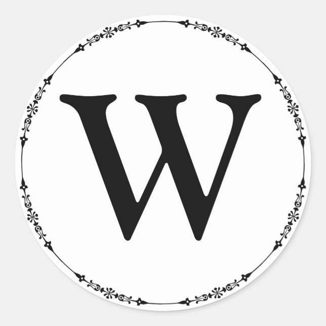 Sticker Rond Sceau d'enveloppe de monogramme noir et blanc élég (Devant)