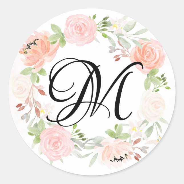Sticker Rond Sceau d'enveloppe de monogramme rose flou (Devant)