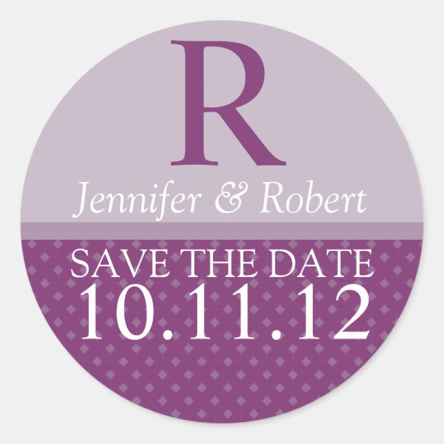 Sticker Rond Sceau d'enveloppe de monogramme royal pourpre (Devant)