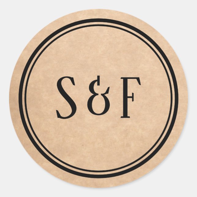 Sticker Rond Sceau d'enveloppe de monogramme rustique élégant (Devant)