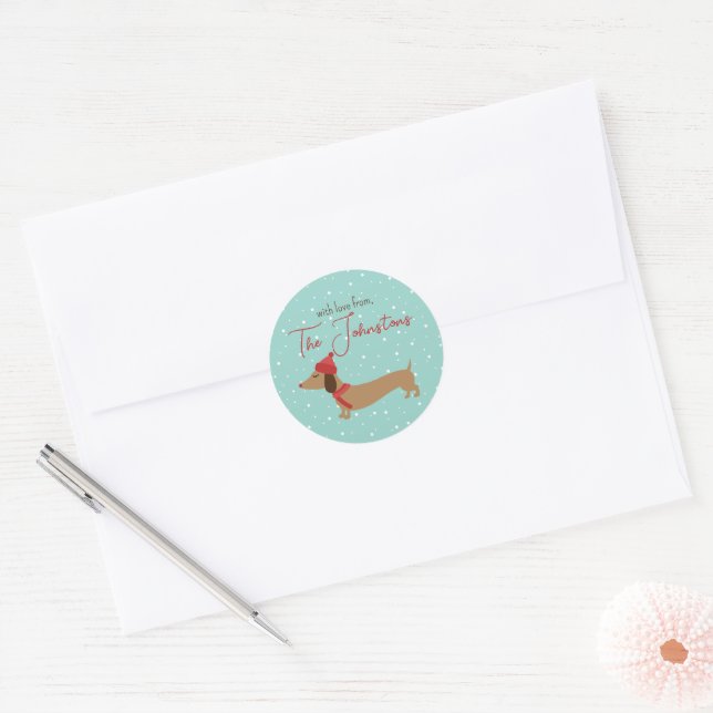 Sticker Rond Sceau d'enveloppe de Noël personnalisée Dachshund (Enveloppe)