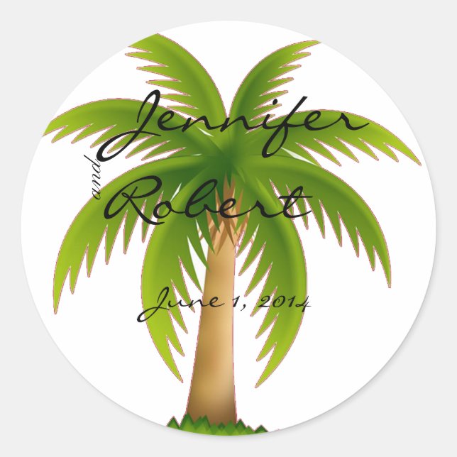 Sticker Rond Sceau d'enveloppe de palmiers tropicaux (Devant)