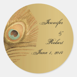 Sticker Rond Sceau d'enveloppe de paon doré