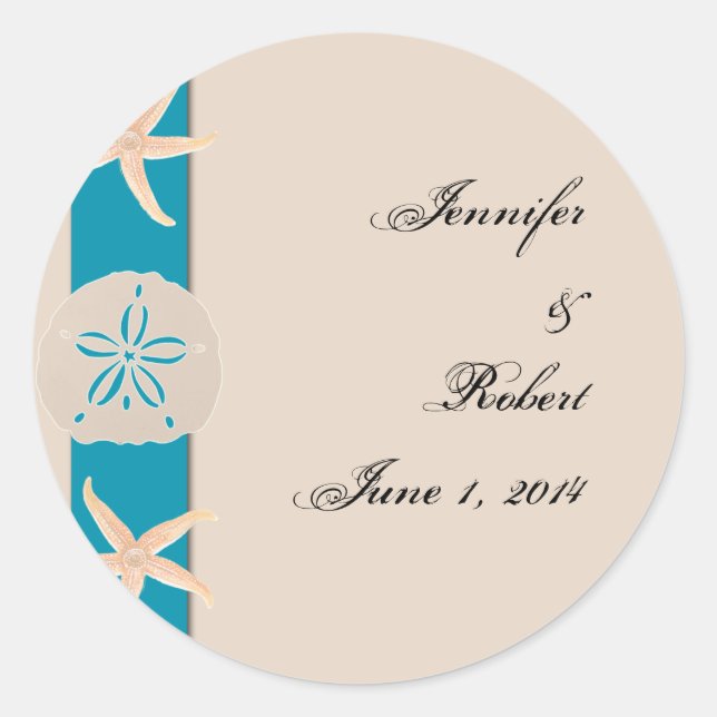 Sticker Rond Sceau d'enveloppe de poisson-étoile Brown et Turqu (Devant)