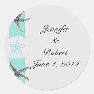 Sticker Rond Sceau d'enveloppe de poisson-Starfish Aqua and Gre