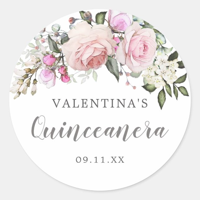 Sticker Rond Sceau d'enveloppe de Quinceanera rose rose pâle (Devant)