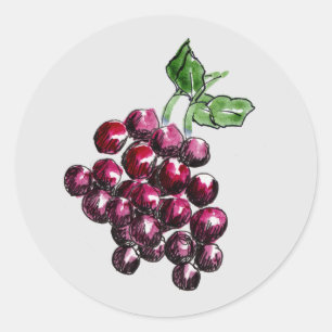 Sticker Rond Sceau d'enveloppe de raisins viticoles dessinés à 
