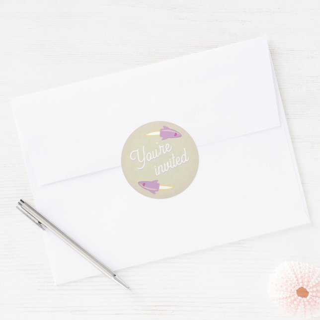Sticker Rond Sceau d'enveloppe de roquettes violettes et de lun (Enveloppe)