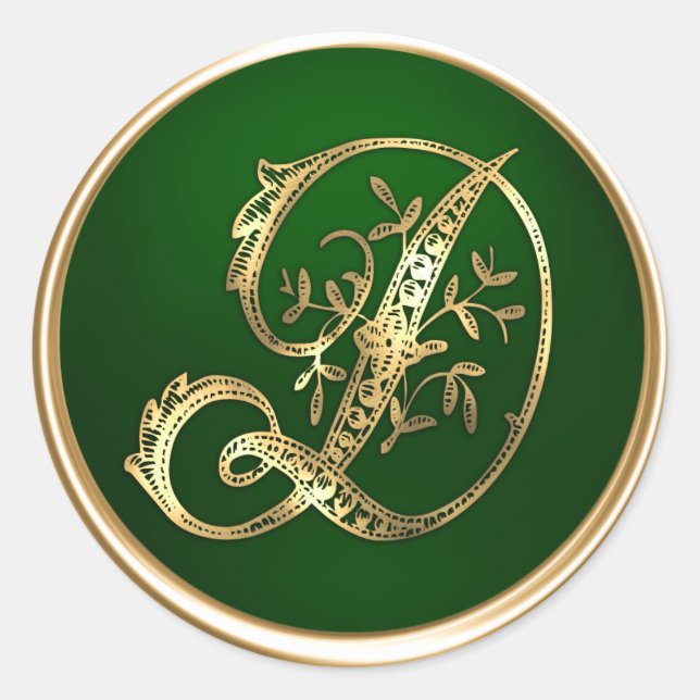 Sticker Rond Sceau d'enveloppe d'or et d'émeraude Monogramme D (Devant)
