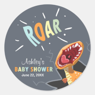 Sticker Rond Sceau d'enveloppe du Baby shower Dinosaure torréfi