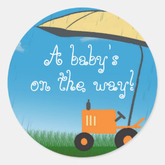 Sticker Rond Sceau d'enveloppe du Baby shower tracteur