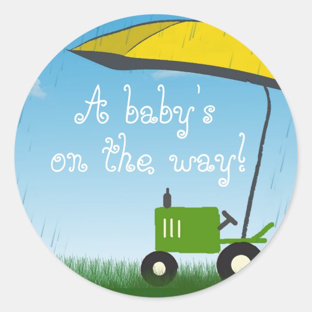 Sticker Rond Sceau d'enveloppe du Baby shower tracteur (Devant)