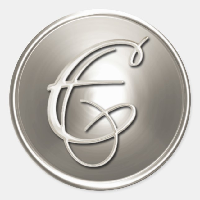 Sticker Rond Sceau d'enveloppe E Monogramme en argent (Devant)