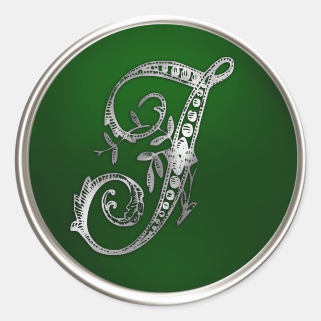 Sticker Rond Sceau d'enveloppe en argent et émeraude Monogramme (Devant)