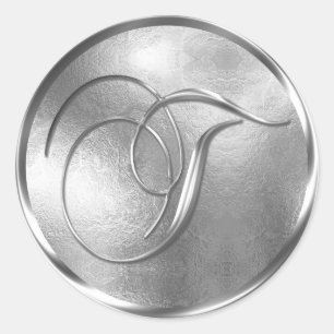 Sticker Rond Sceau d'enveloppe en argent monogramme T non MÉTAL