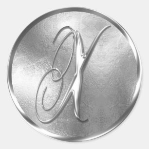 Sticker Rond Sceau d'enveloppe en argent monogramme X non MÉTAL
